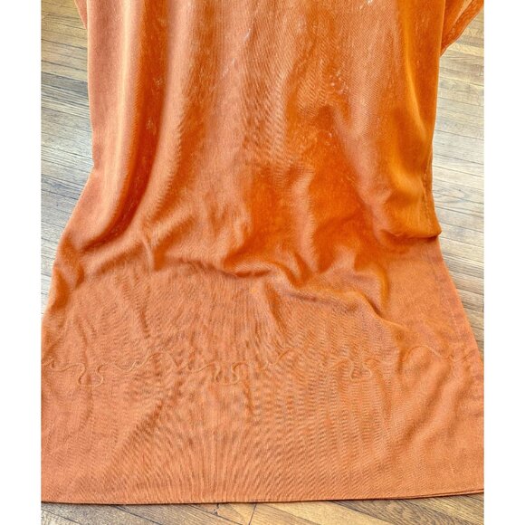 Vintage 70s curtain, orange sheer drapery, pleated - Picture 5 of 9